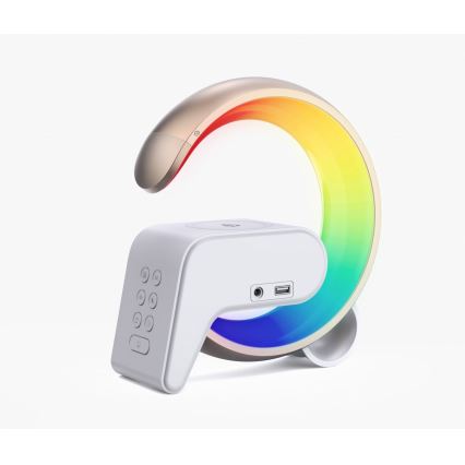 LED RGB Dimmelhető lámpa ébresztőórával és Qi töltéssel 30W/230V arany