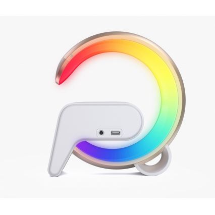 LED RGB Dimmelhető lámpa ébresztőórával és Qi töltéssel 30W/230V arany