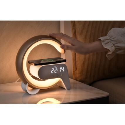 LED RGB Dimmelhető lámpa ébresztőórával és Qi töltéssel 30W/230V ezüst