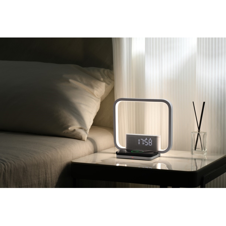 Immax 08994L - LED Dimmelhető asztali lámpa ébresztőórával és töltővel 18W/230V fehér