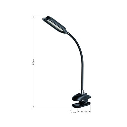 LED+CCT fényerőszabályozható csíptetős asztali lámpa CLIP LED/7,5W/230V 3000/4200/5000K fekete