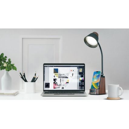 LED+CCT Dimmelhető asztali lámpa QI vezeték nélküli töltéssel IDEAL LED/8W/230V 2700/4000/5000K barna