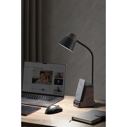 LED+CCT Dimmelhető asztali lámpa QI vezeték nélküli töltéssel IDEAL LED/8W/230V 2700/4000/5000K barna