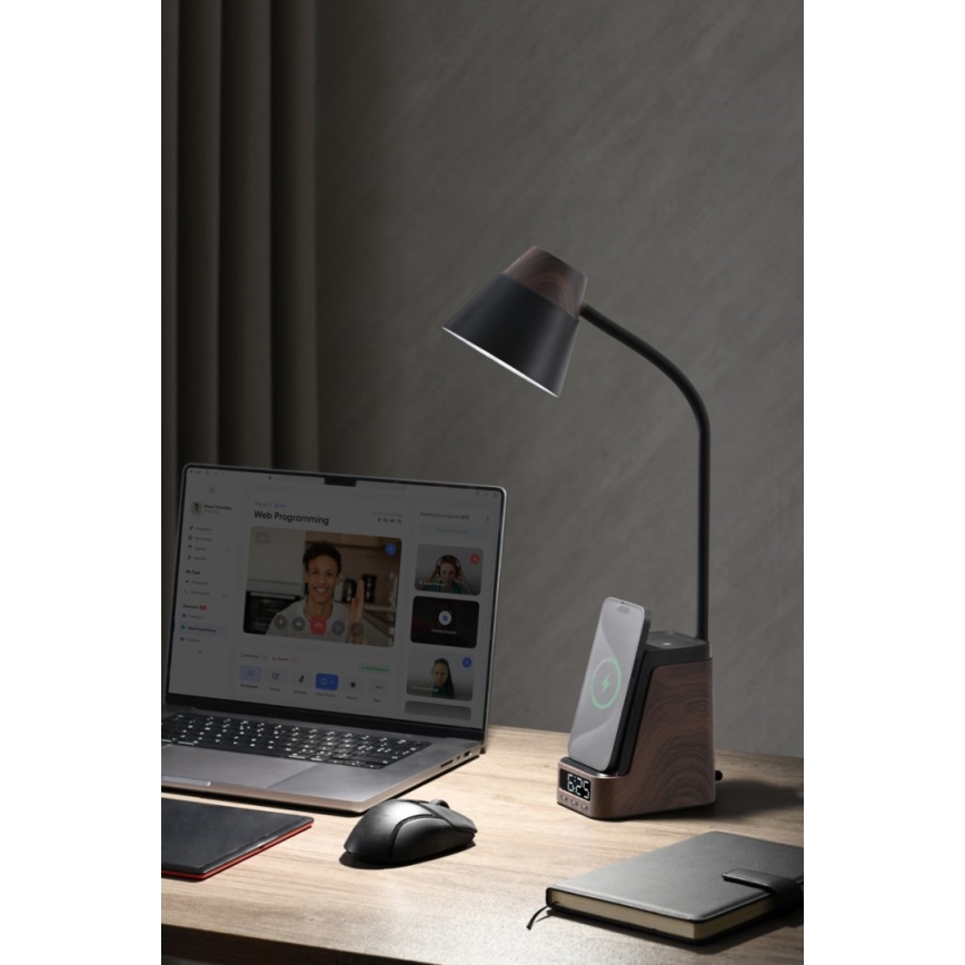 LED+CCT Dimmelhető asztali lámpa QI vezeték nélküli töltéssel IDEAL LED/8W/230V 2700/4000/5000K barna
