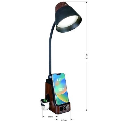 LED+CCT Dimmelhető asztali lámpa QI vezeték nélküli töltéssel IDEAL LED/8W/230V 2700/4000/5000K barna
