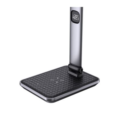 Fényerőszabályozható LED asztali lámpa LED/8,5W/230V, vezeték nélküli töltéssel, ezüst