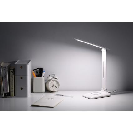 Dimmelhető LED asztali lámpa QI vezeték nélküli töltéssel és USB-csatlakozóval LUMI LED/7W/230V fehér