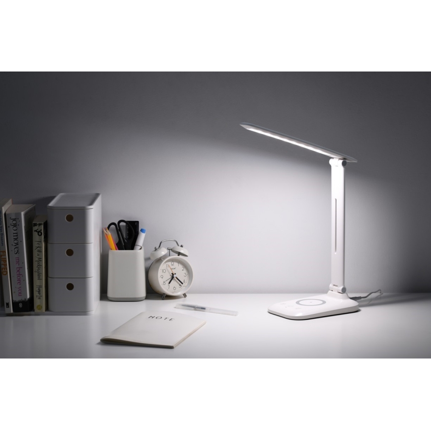 Dimmelhető LED asztali lámpa QI vezeték nélküli töltéssel és USB-csatlakozóval LUMI LED/7W/230V fehér