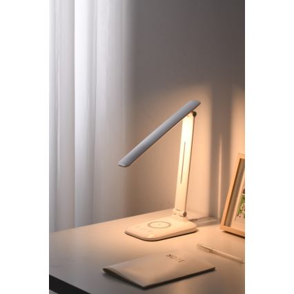 Dimmelhető LED asztali lámpa QI vezeték nélküli töltéssel és USB-csatlakozóval LUMI LED/7W/230V fehér
