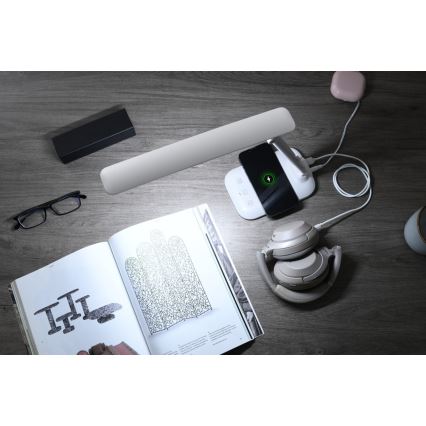 Dimmelhető LED asztali lámpa QI vezeték nélküli töltéssel és USB-csatlakozóval LUMI LED/7W/230V fehér