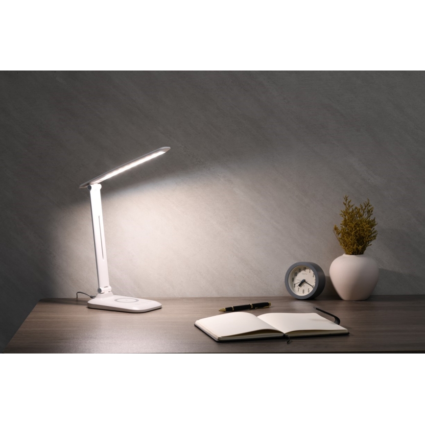 Dimmelhető LED asztali lámpa QI vezeték nélküli töltéssel és USB-csatlakozóval LUMI LED/7W/230V fehér