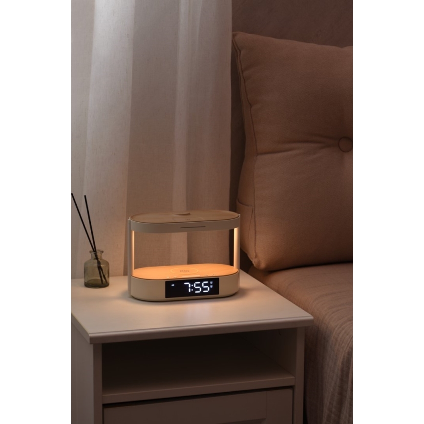 Fényerőszabályozható LED asztali lámpa ébresztővel és töltőfunkcióval TRIPLE DOCK LED/1,5W/5V