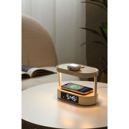 Fényerőszabályozható LED asztali lámpa ébresztővel és töltőfunkcióval TRIPLE DOCK LED/1,5W/5V