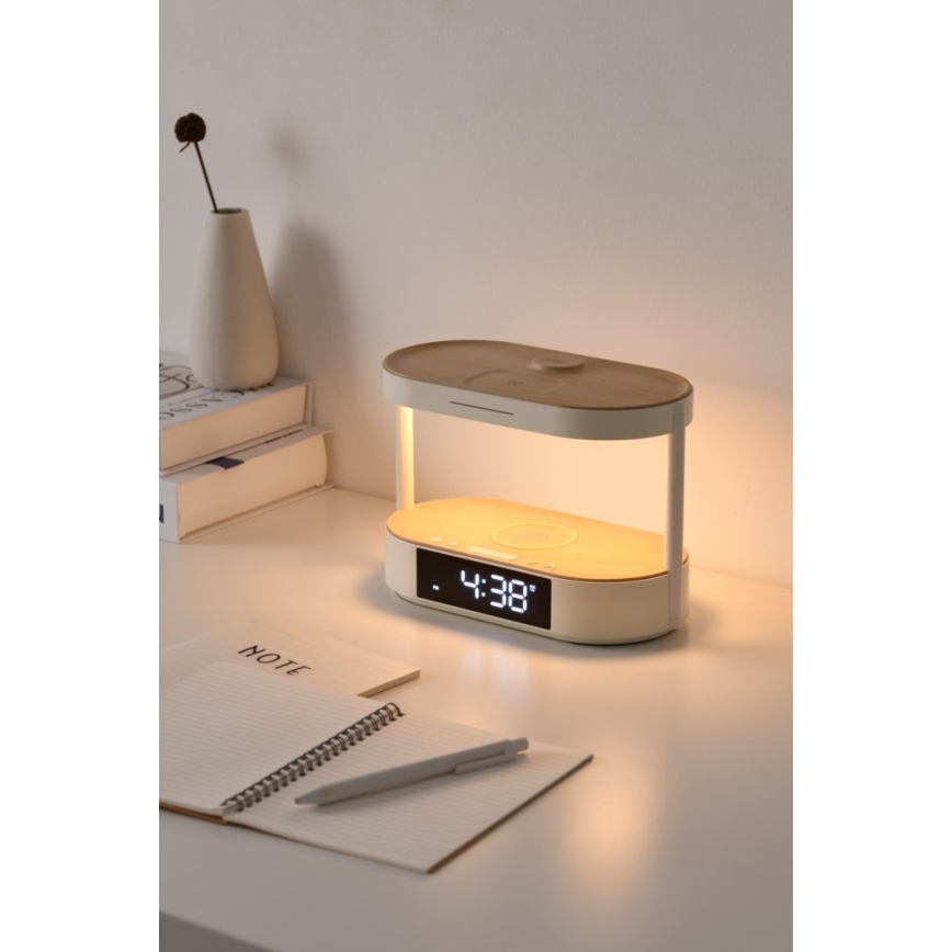 Fényerőszabályozható LED asztali lámpa ébresztővel és töltőfunkcióval TRIPLE DOCK LED/1,5W/5V