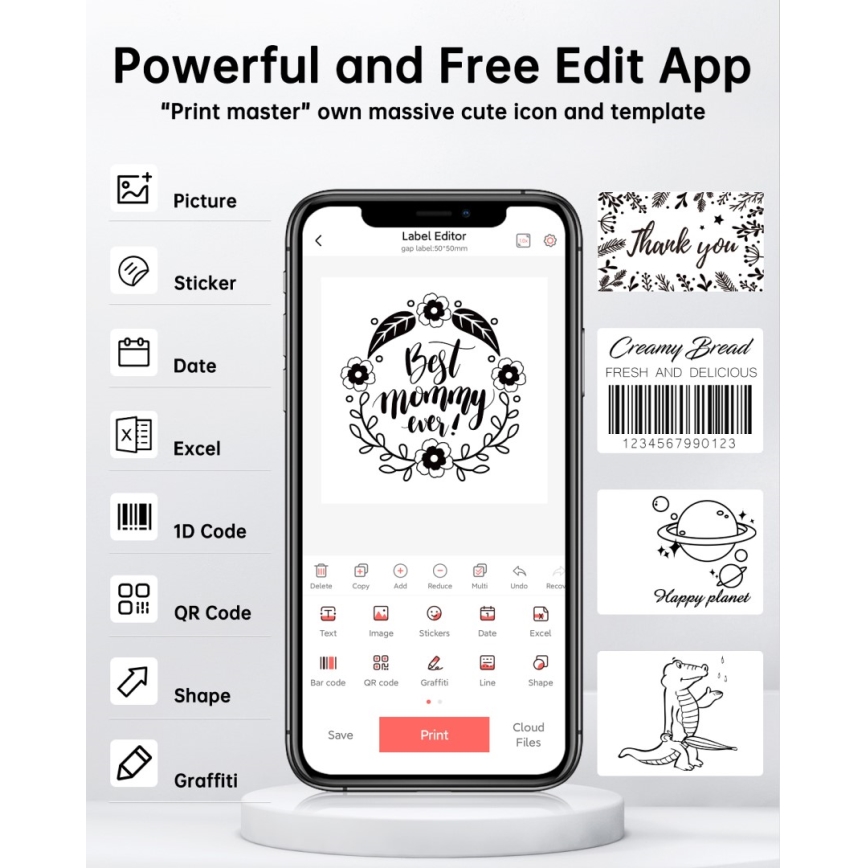 Digitális címkenyomtató USB-C + 3x öntapadó címkék