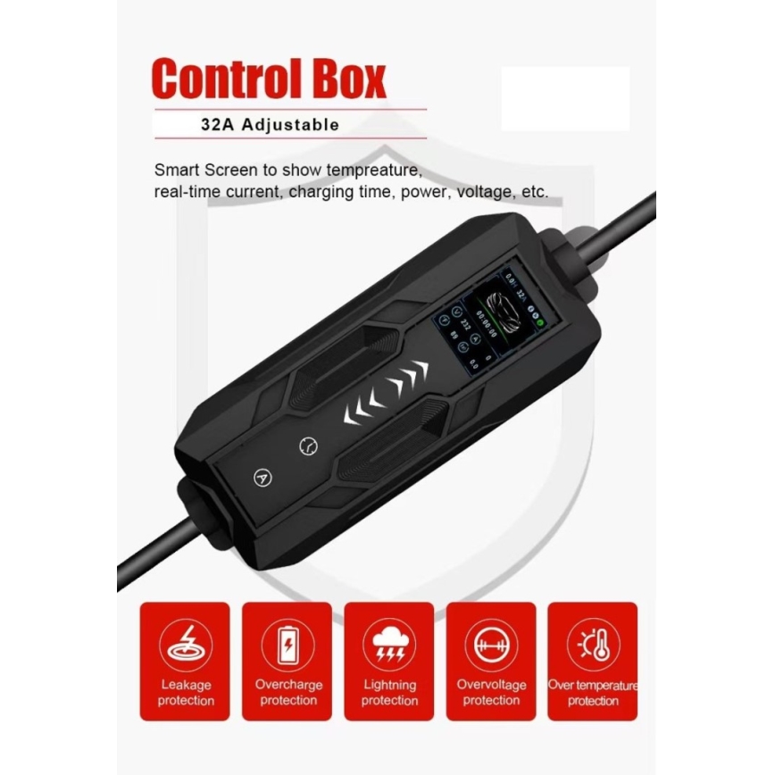 Immax - Utazó töltőállomás elektromos autókhoz AC Type 2 32A/380V 22kW + 230V csatlakozó 5m Wi-Fi Tuya