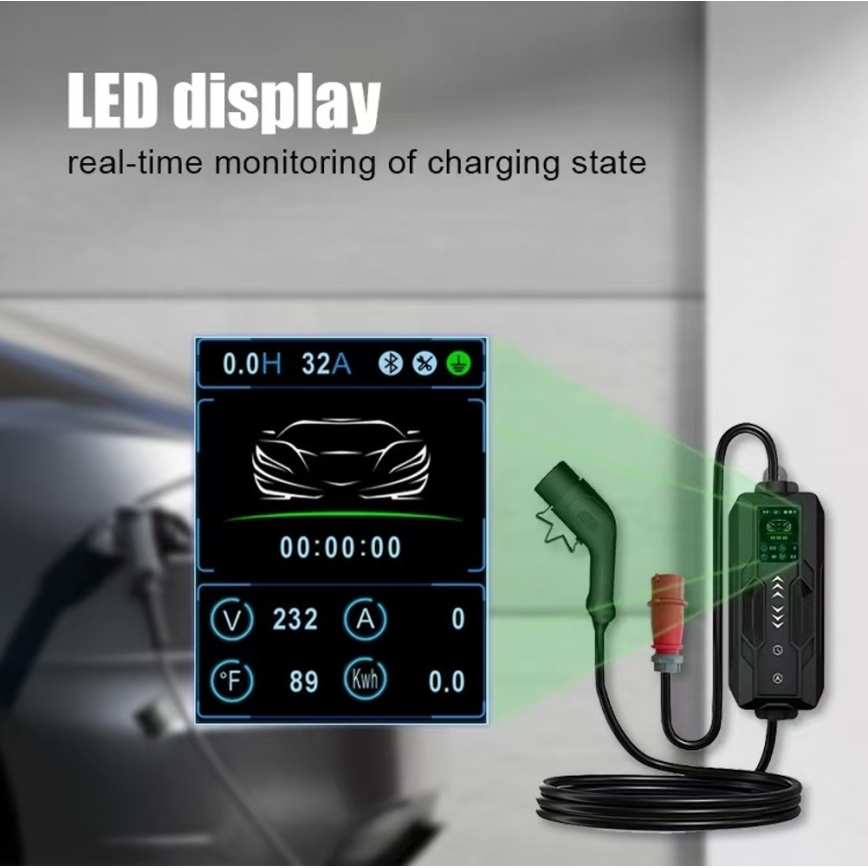 Immax - Utazó töltőállomás elektromos autókhoz AC Type 2 32A/380V 22kW + 230V csatlakozó 5m Wi-Fi Tuya
