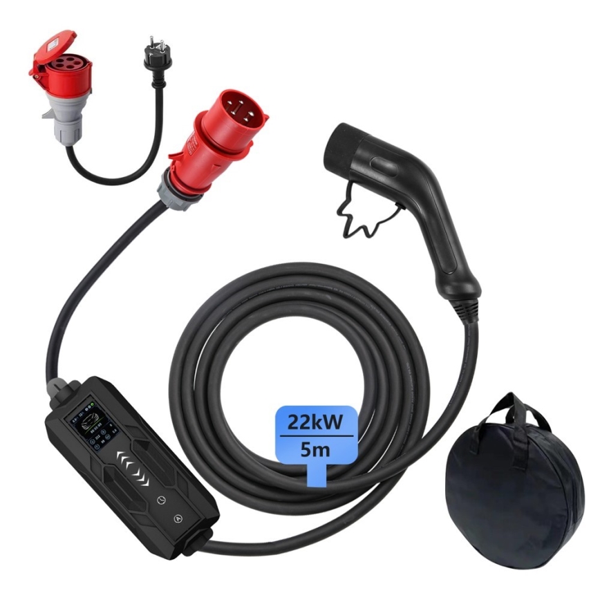 Immax - Utazó EV töltőállomás elektromos autókhoz AC Type 2 32A/380V 22kW 5m + tok