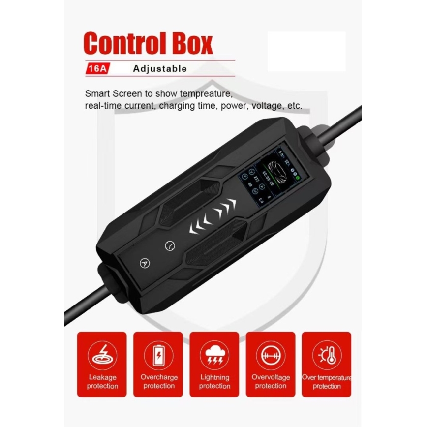 Immax - Hordozható EV töltő elektromos autókhoz AC Type 2 16A/380V 11 kW + 230V dugó, 5 m kábel, Tuya Wi‑Fi