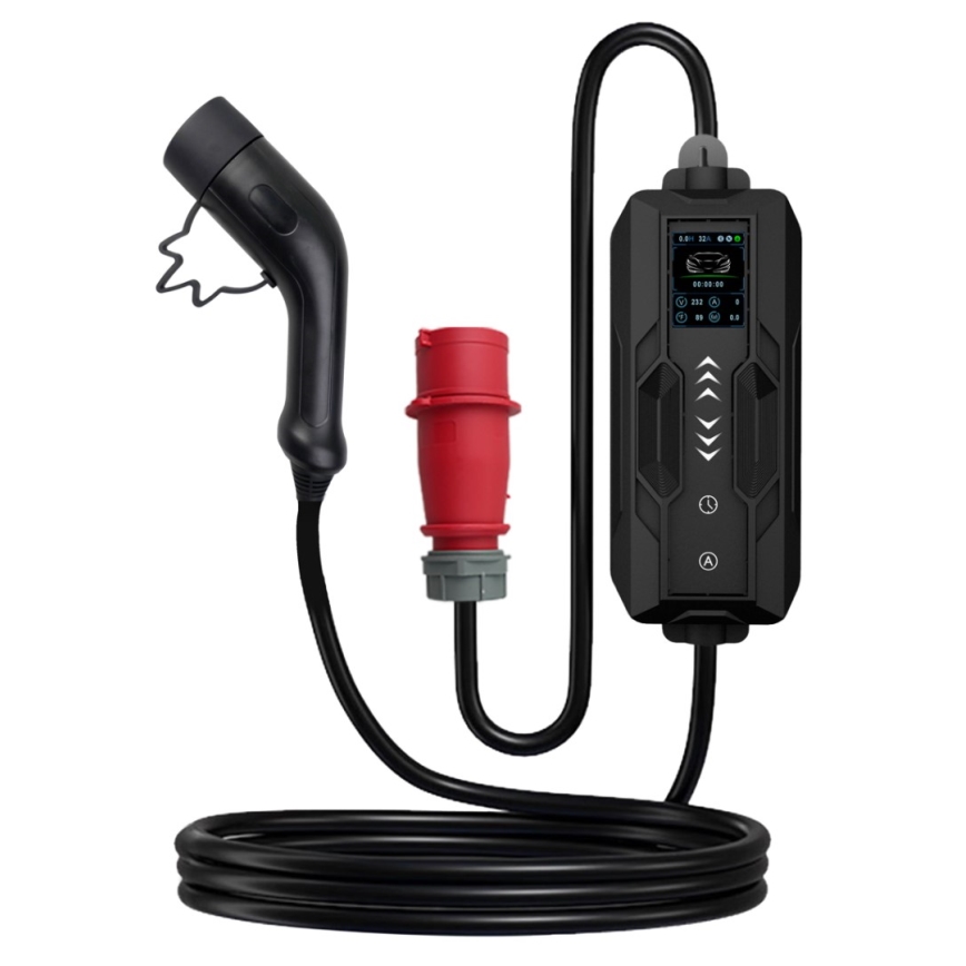 Immax - Hordozható EV töltő elektromos autókhoz AC Type 2 16A/380V 11 kW + 230V dugó, 5 m kábel, Tuya Wi‑Fi