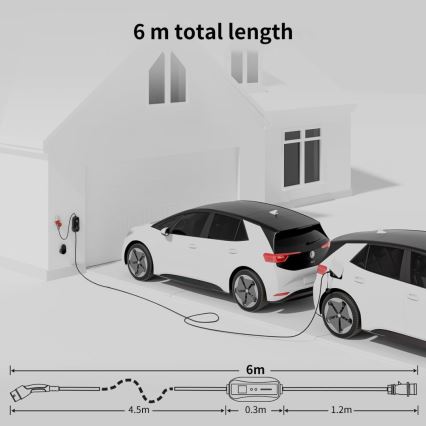 Immax - Hordozható EV töltő elektromos autókhoz AC Type 2 16A/380V 11 kW + 230V dugó, 5 m kábel, Tuya Wi‑Fi