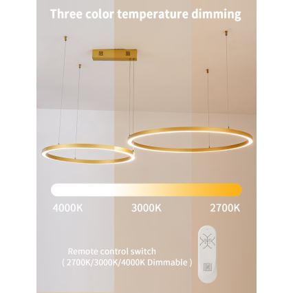 Immax NEO 07218L - LED dimmelhető függeszték FINO LED/93W/230V 60/80cm arany Tuya + távirányító