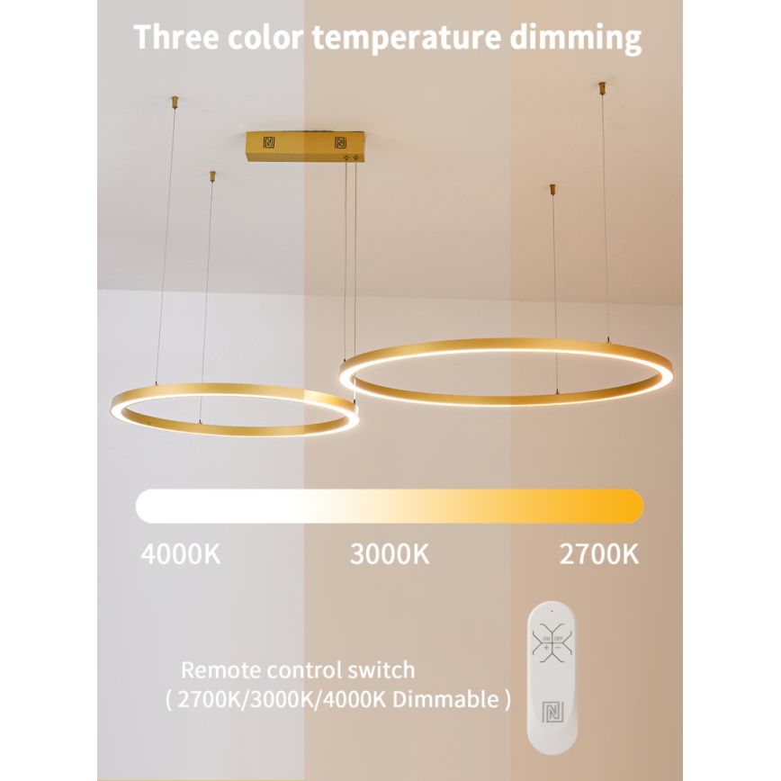 Immax NEO 07218L - LED dimmelhető függeszték FINO LED/93W/230V 60/80cm arany Tuya + távirányító