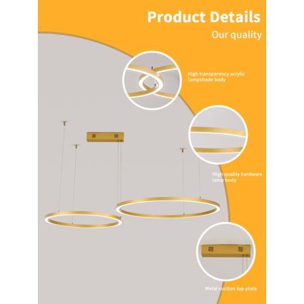 Immax NEO 07218L - LED dimmelhető függeszték FINO LED/93W/230V 60/80cm arany Tuya + távirányító