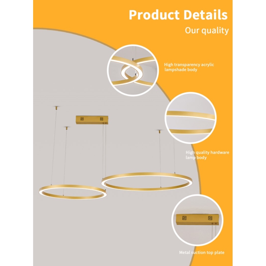 Immax NEO 07218L - LED dimmelhető függeszték FINO LED/93W/230V 60/80cm arany Tuya + távirányító