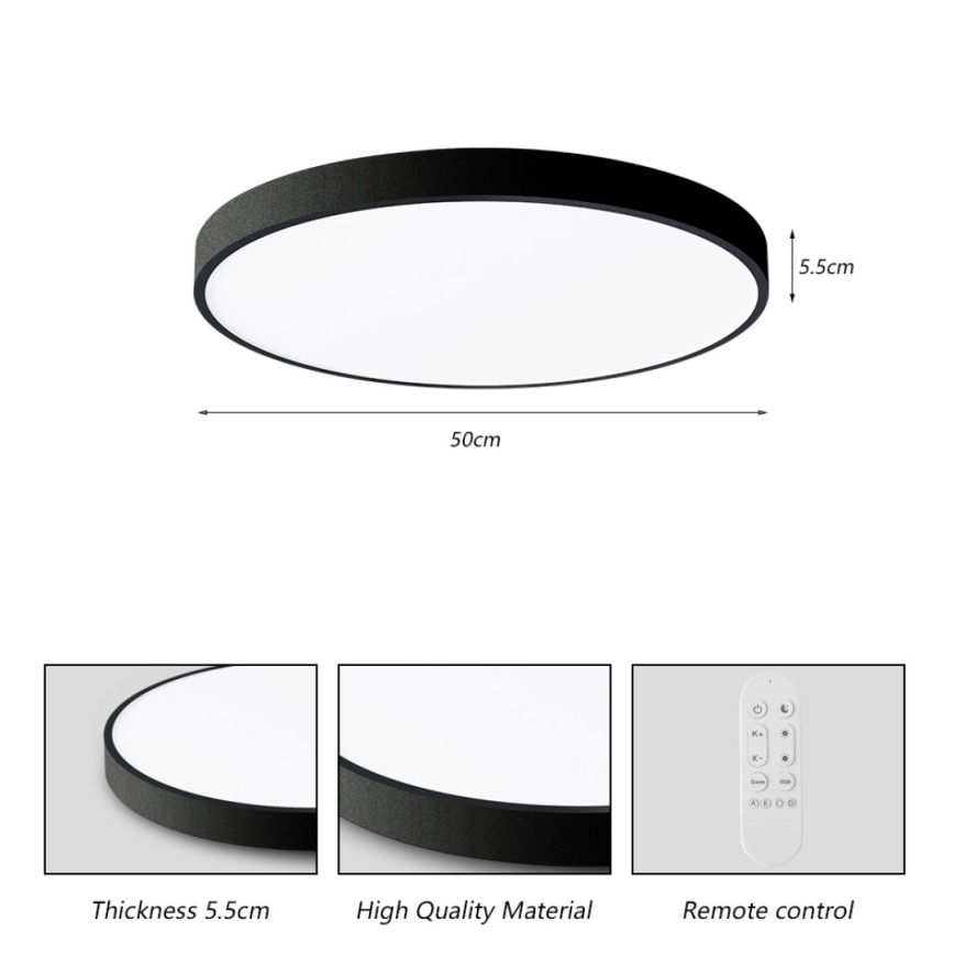 Immax NEO 07249L - LED Dimmelhető mennyezeti lámpa NEO LITE SEMPLICI LED/48W/230V 3000-6000K Wi-Fi Tuya fekete + távirányítás