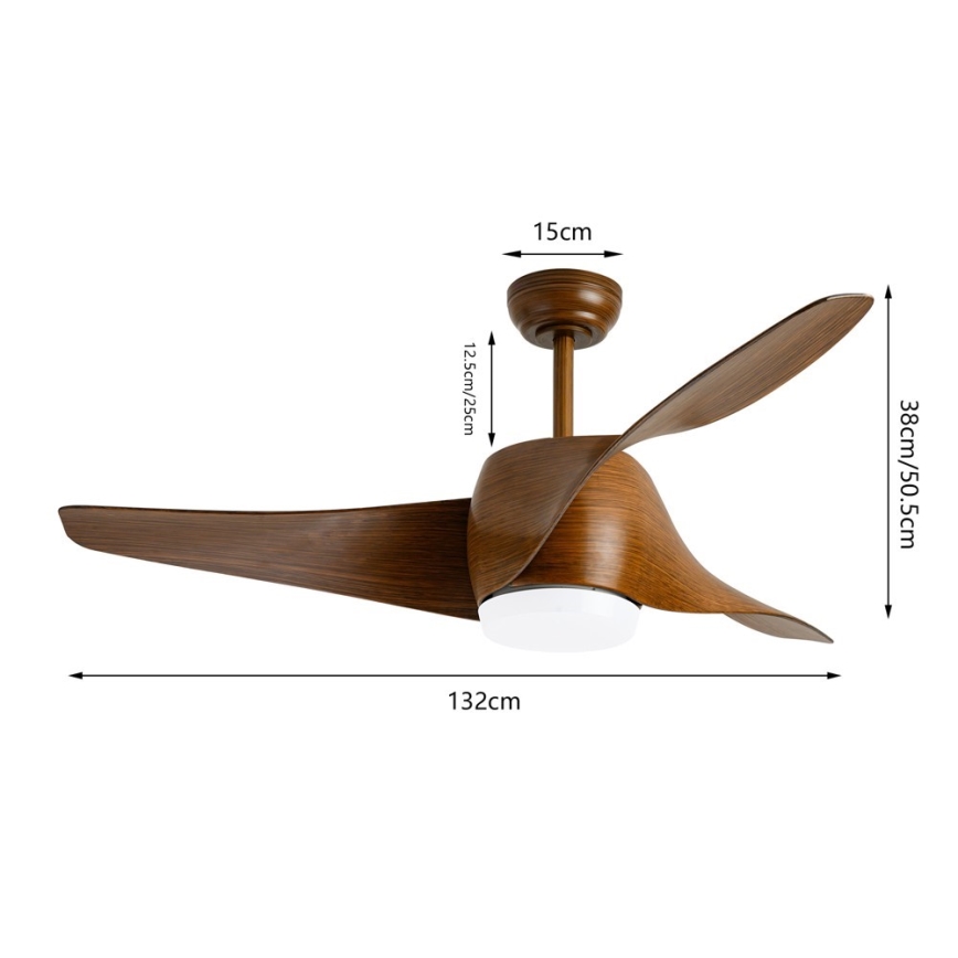 Immax NEO 07286L - LED mennyezeti ventilátor WAVE LED/18W/230V Wi-Fi Tuya barna átm. 132 cm + távirányító