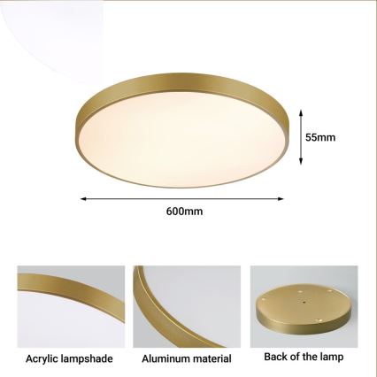 Immax NEO 07293L - LED-dimmelhető mennyezeti lámpatest NEO LITE SEMPLICI LED/60W/230V 3000–6000K átm. 60 cm Wi-Fi Tuya arany + távirányító