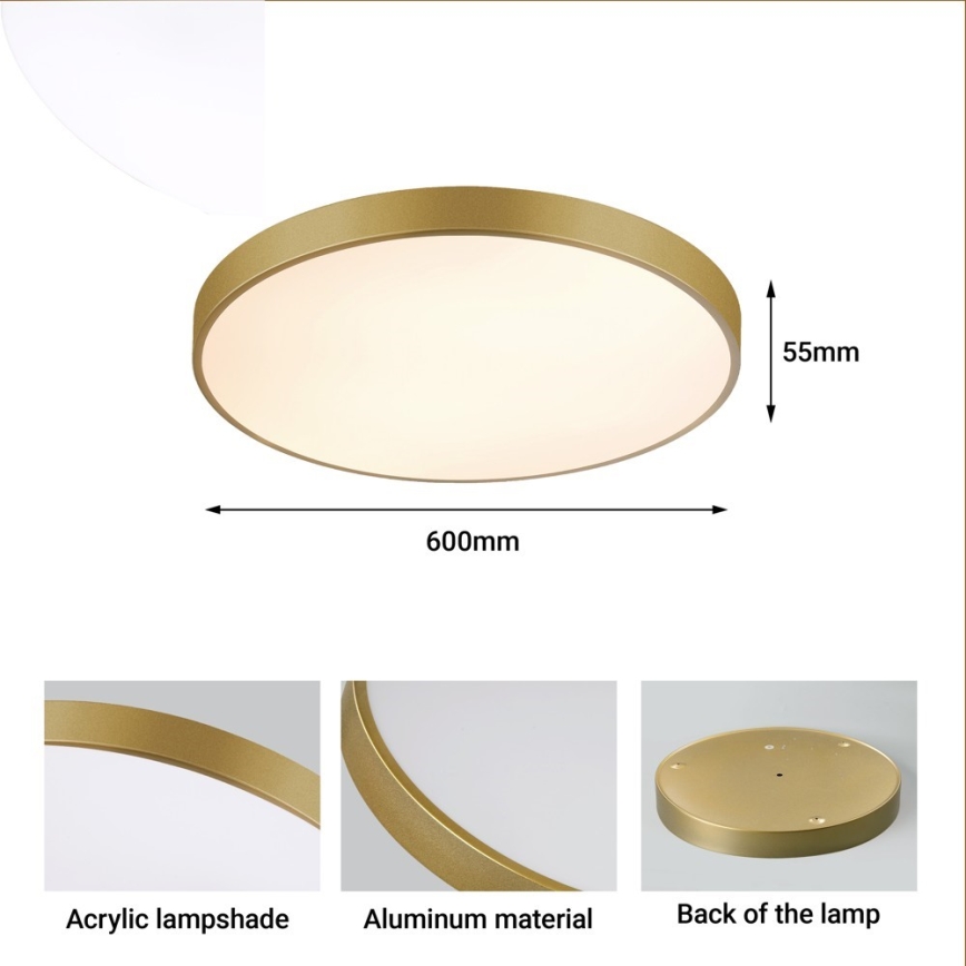 Immax NEO 07293L - LED-dimmelhető mennyezeti lámpatest NEO LITE SEMPLICI LED/60W/230V 3000–6000K átm. 60 cm Wi-Fi Tuya arany + távirányító