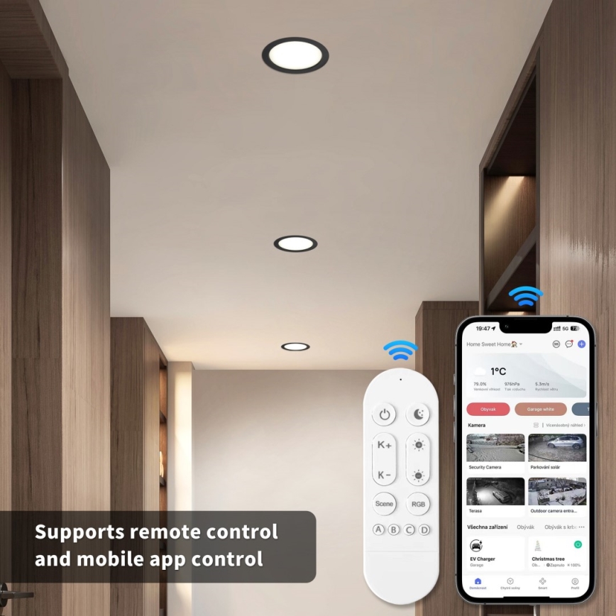 Immax NEO 07294L - dimmelhető, süllyesztett mennyezeti LED lámpatest DOWN LED/12W/230V Wi-Fi Tuya Ø 12 cm fekete