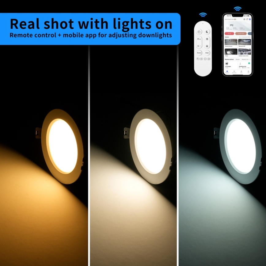 Immax NEO 07294L - dimmelhető, süllyesztett mennyezeti LED lámpatest DOWN LED/12W/230V Wi-Fi Tuya Ø 12 cm fekete