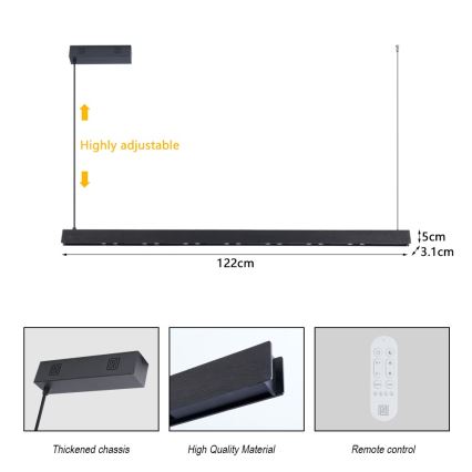 Immax NEO 07306L - MADEIRA LED fényerőszabályozható kábelcsillár LED/26W/230V Wi-Fi Tuya 122 cm fekete + távirányító