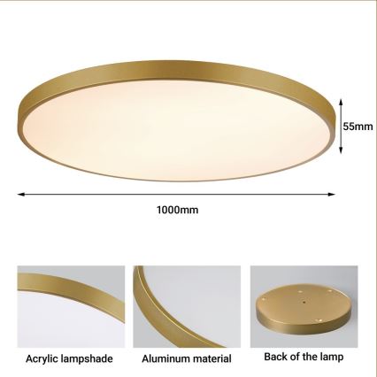 Immax NEO 07312L - Dimmelhető LED mennyezeti lámpatest SEMPLICI LED/128W/230V, átm. 100 cm, Wi‑Fi (Tuya), arany + távirányító
