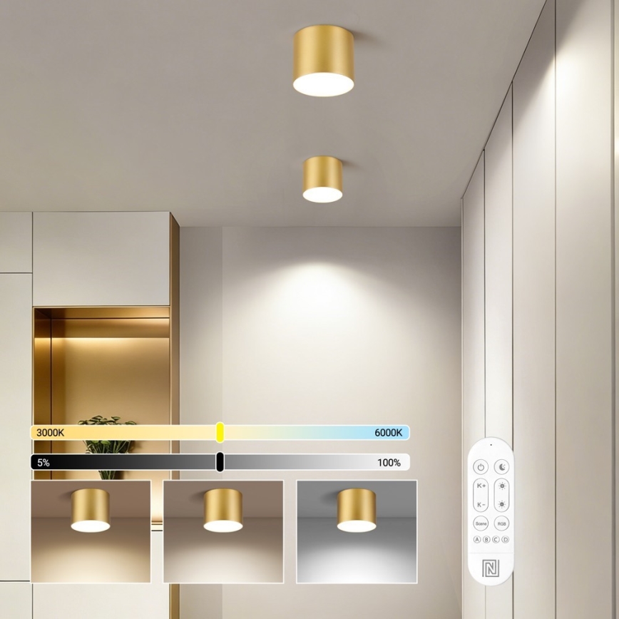Immax NEO 07317L - RONDATE fényerőszabályozható LED mennyezeti lámpa LED/18W/230V, átm. 11,5 cm, Wi-Fi Tuya, arany