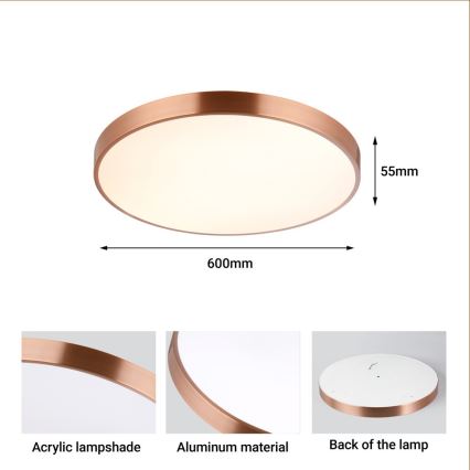 Immax NEO 07322L - Fényerőszabályozható mennyezeti lámpa NEO LITE SEMPLICI LED/60W/230V, átm. 60 cm Tuya rózsaarany + távirányító