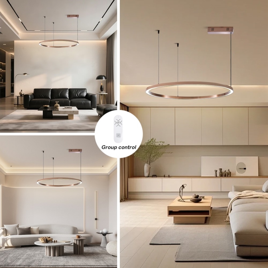Immax NEO 07327L - LED-dimmelhető, kábellel függesztett FINO csillár LED/55W/230V 80 cm Tuya rózsaarany + távirányító