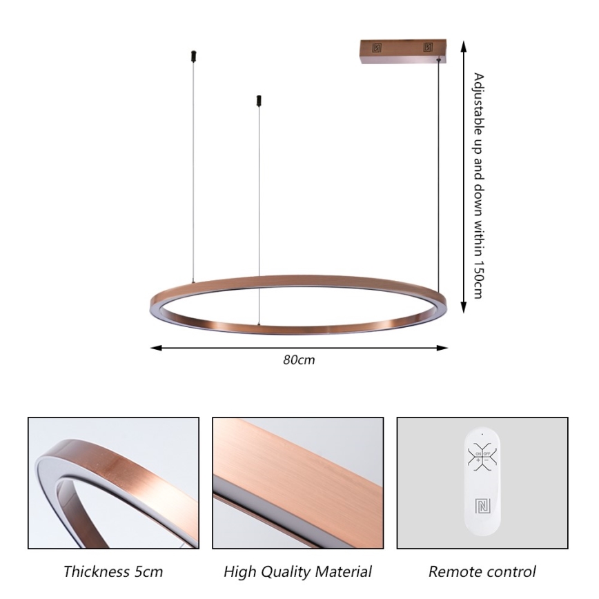 Immax NEO 07327L - LED-dimmelhető, kábellel függesztett FINO csillár LED/55W/230V 80 cm Tuya rózsaarany + távirányító