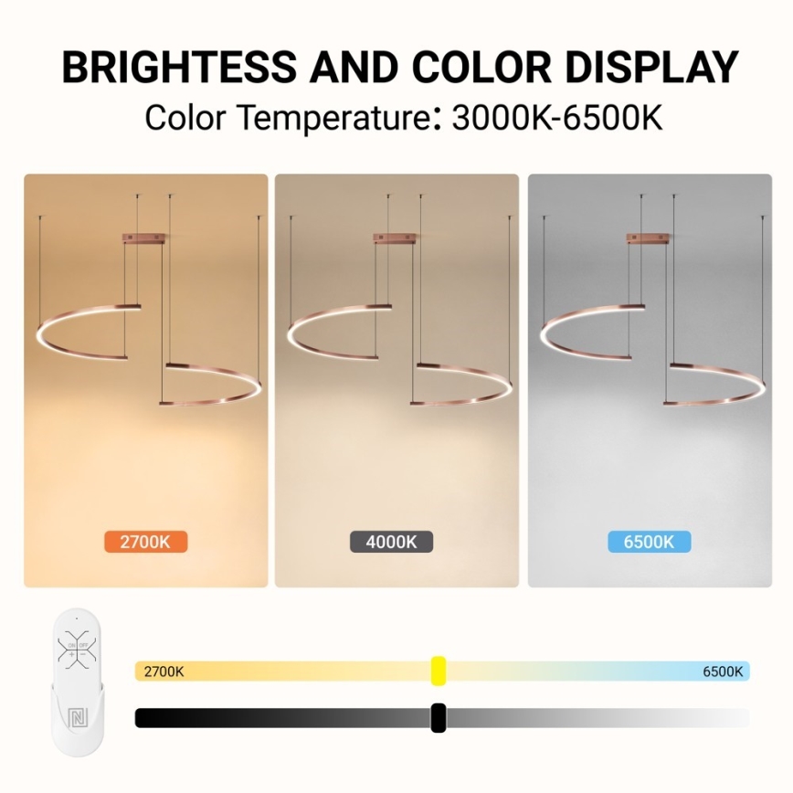 Immax NEO 07328L - LED fényerőszabályozható kábeles csillár FINO LED/72W/230V 120 cm Tuya rózsaarany + távirányítóval