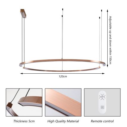 Immax NEO 07328L - LED fényerőszabályozható kábeles csillár FINO LED/72W/230V 120 cm Tuya rózsaarany + távirányítóval