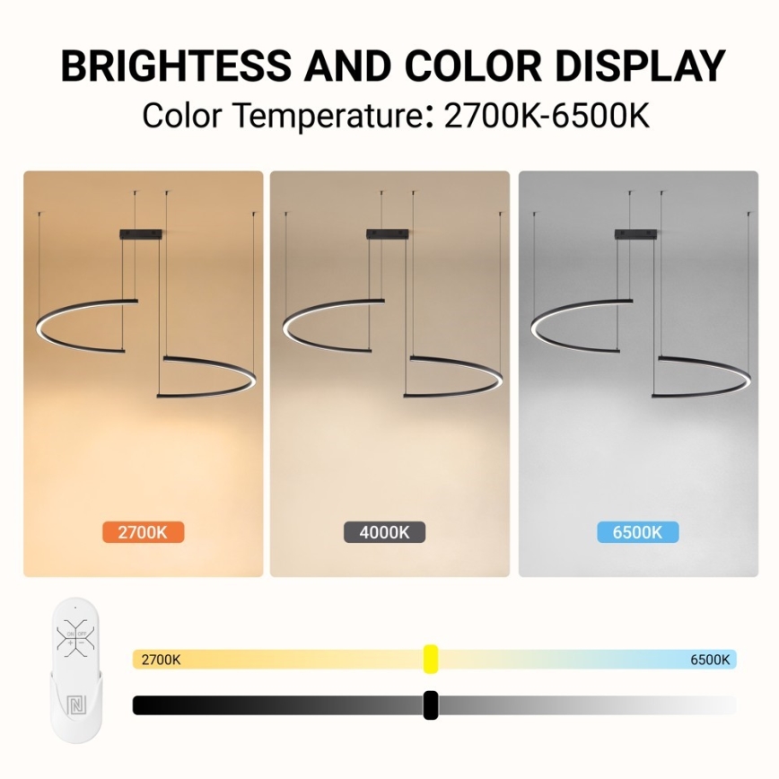 Immax NEO 07329L - FINO kábeles, dimmelhető LED csillár LED/72W/230V 120 cm Tuya fekete + távirányító