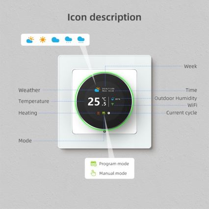 Immax NEO 07534L - SMART padlófűtés termosztát 230V/3A Wi-Fi Tuya