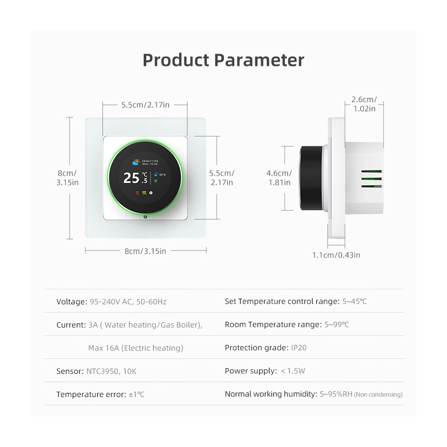 Immax NEO 07534L - SMART padlófűtés termosztát 230V/3A Wi-Fi Tuya