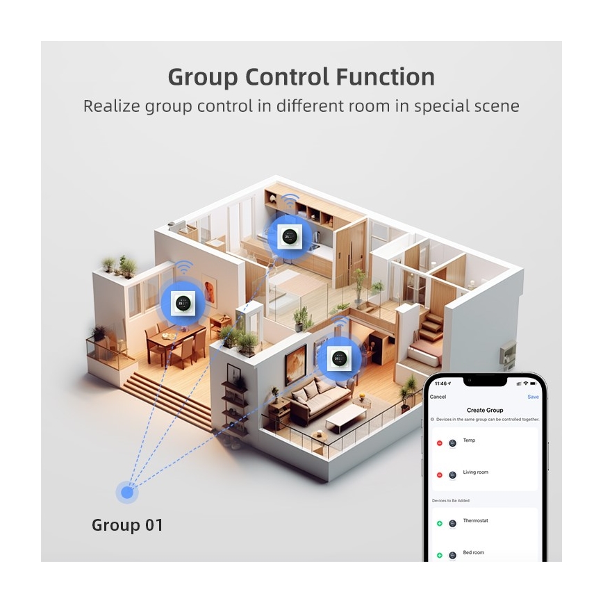 Immax NEO 07535L - SMART termosztát elektromos padlófűtéshez 230V/16A Wi-Fi Tuya