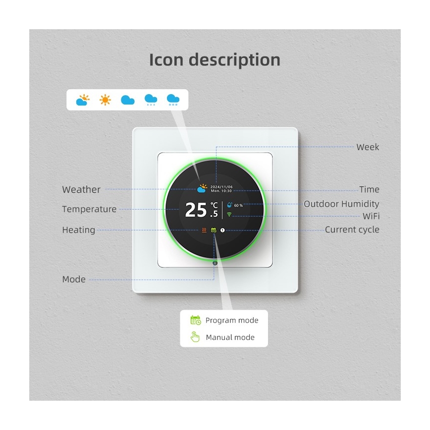 Immax NEO 07535L - SMART termosztát elektromos padlófűtéshez 230V/16A Wi-Fi Tuya