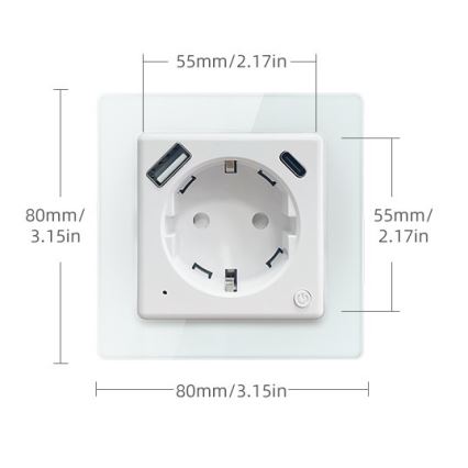 Immax NEO 07552L - F típusú okos aljzat 16A/230V + 1× USB-A + 1× USB-C PD 20W Tuya
