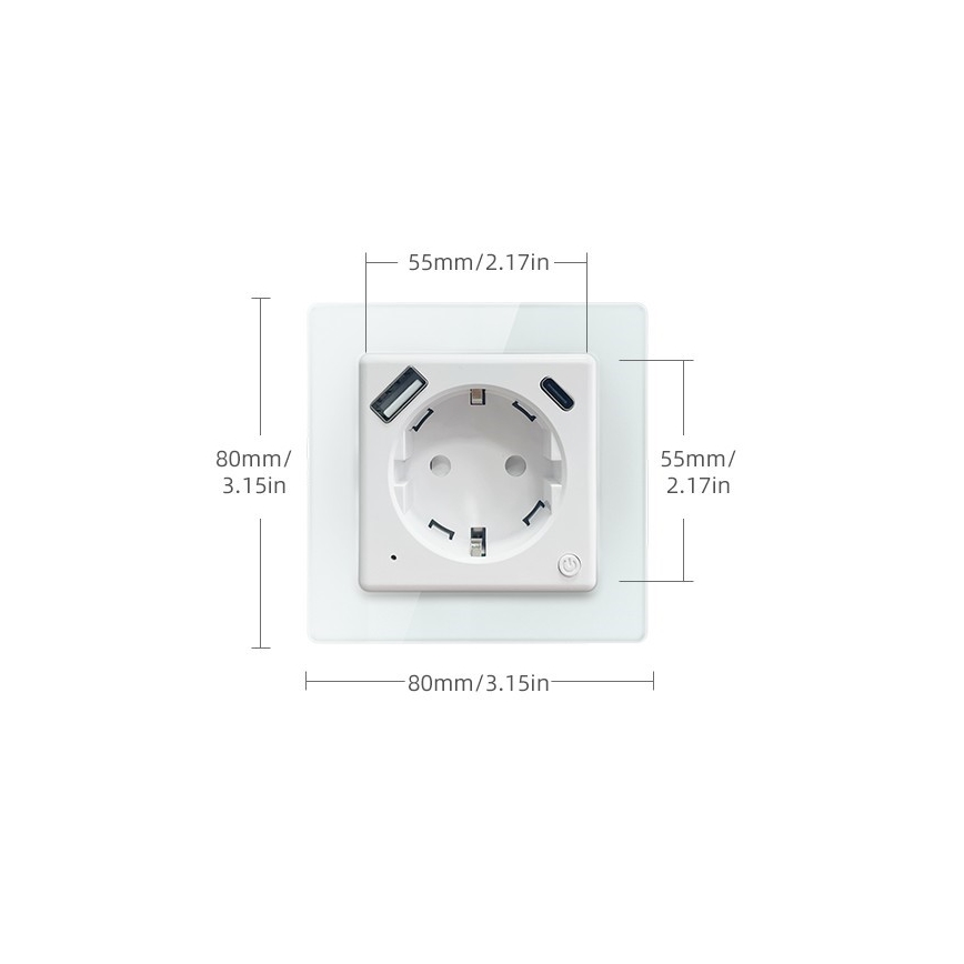 Immax NEO 07552L - F típusú okos aljzat 16A/230V + 1× USB-A + 1× USB-C PD 20W Tuya